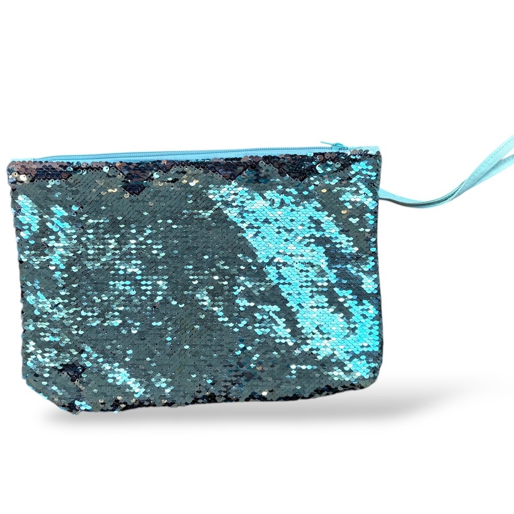 Waterproof Flip Sequin Wristlet Bag in Aqua/Turquoise